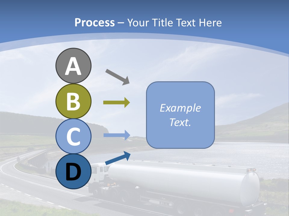 A Tanker Truck Driving Down A Road Next To A Lake PowerPoint Template
