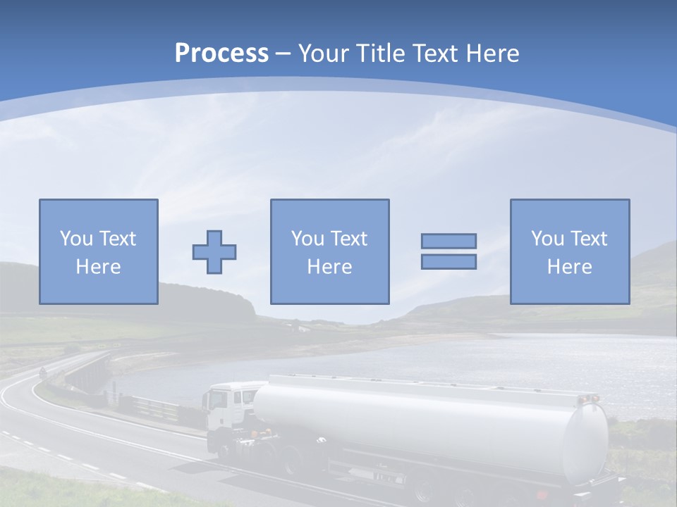 A Tanker Truck Driving Down A Road Next To A Lake PowerPoint Template