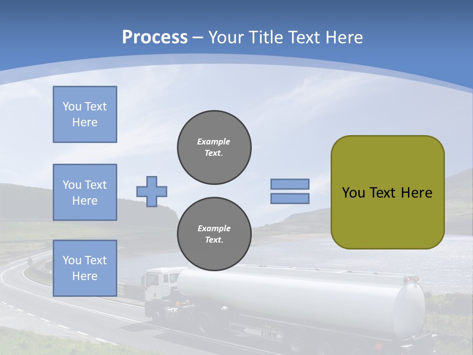 A Tanker Truck Driving Down A Road Next To A Lake PowerPoint Template