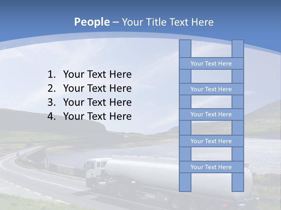 A Tanker Truck Driving Down A Road Next To A Lake PowerPoint Template