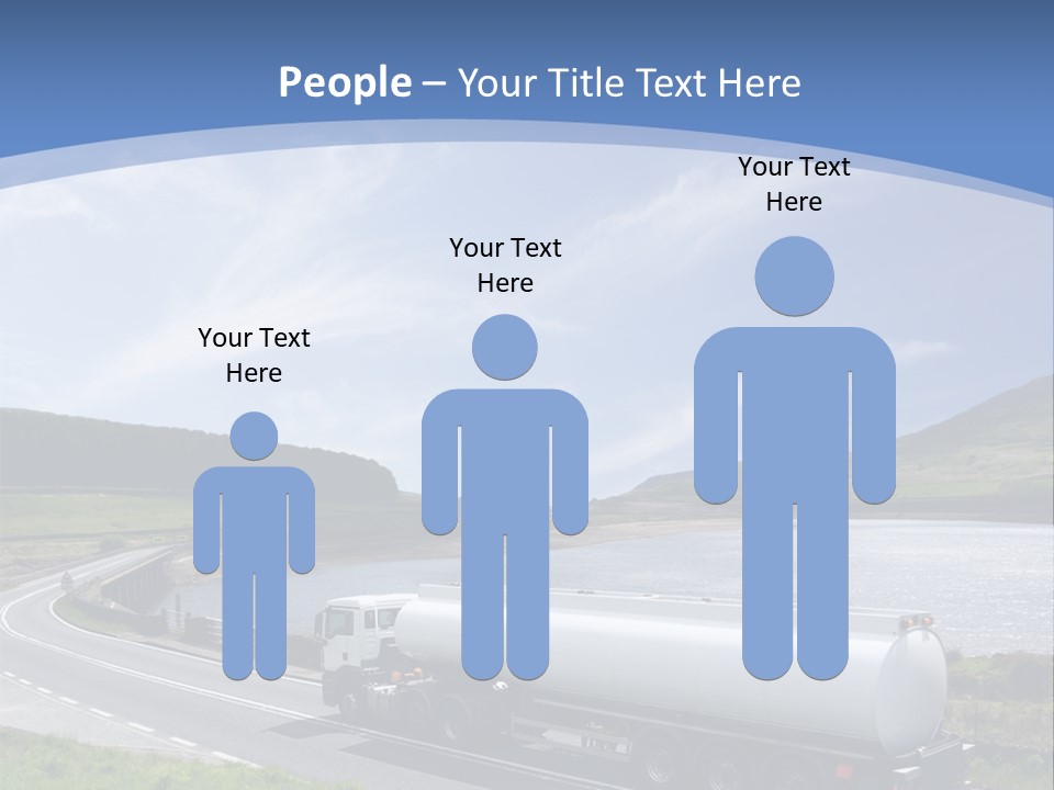 A Tanker Truck Driving Down A Road Next To A Lake PowerPoint Template