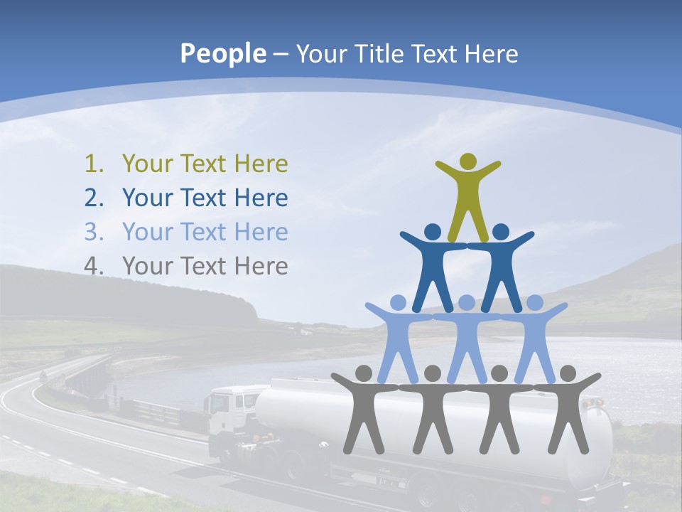 A Tanker Truck Driving Down A Road Next To A Lake PowerPoint Template