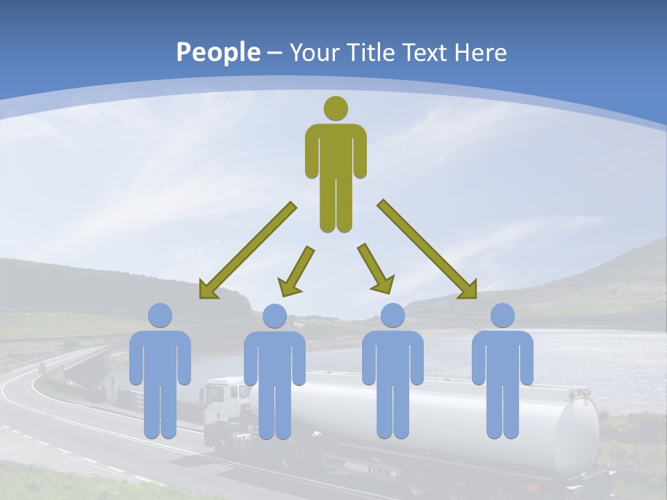 A Tanker Truck Driving Down A Road Next To A Lake PowerPoint Template