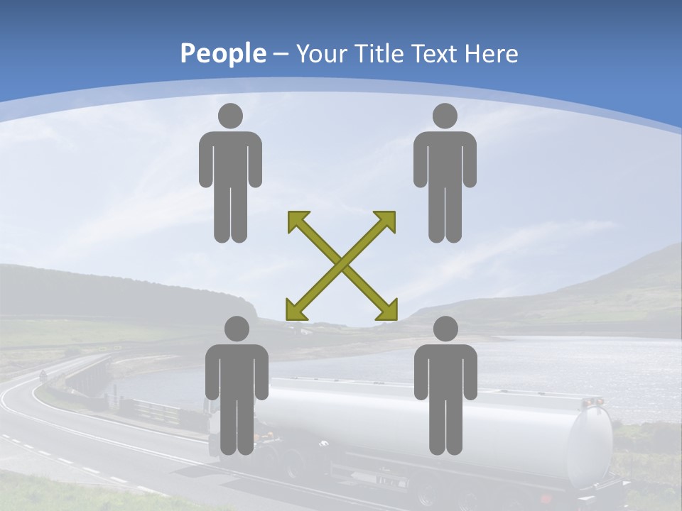 A Tanker Truck Driving Down A Road Next To A Lake PowerPoint Template