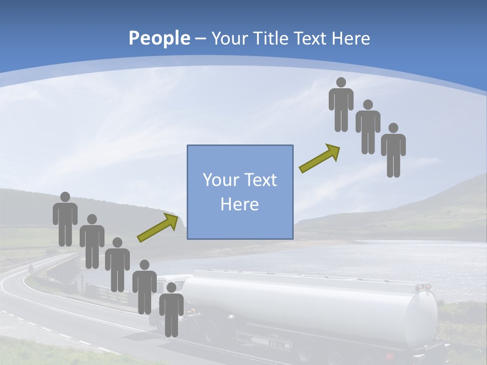 A Tanker Truck Driving Down A Road Next To A Lake PowerPoint Template