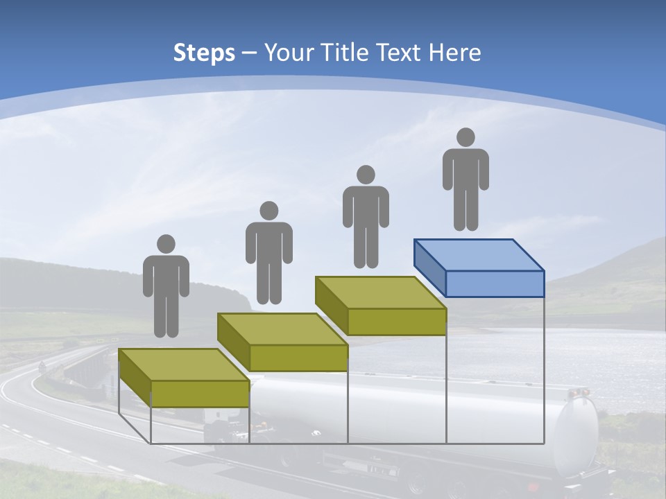 A Tanker Truck Driving Down A Road Next To A Lake PowerPoint Template