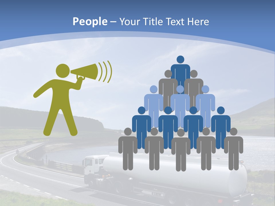 A Tanker Truck Driving Down A Road Next To A Lake PowerPoint Template