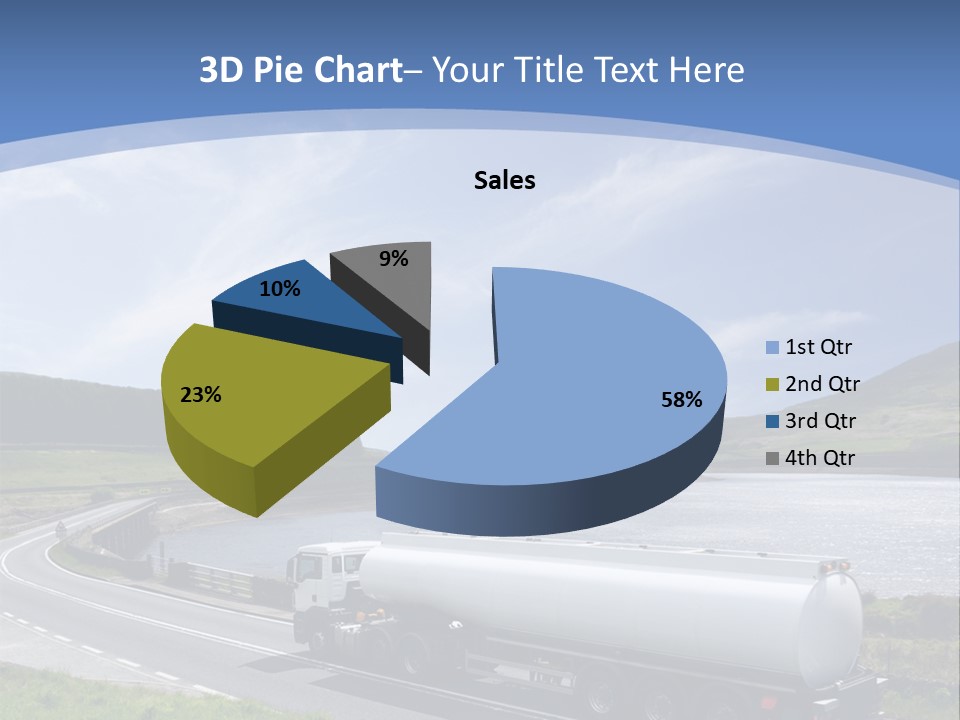 A Tanker Truck Driving Down A Road Next To A Lake PowerPoint Template
