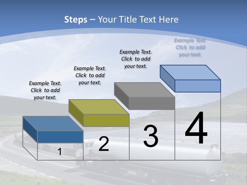 A Tanker Truck Driving Down A Road Next To A Lake PowerPoint Template