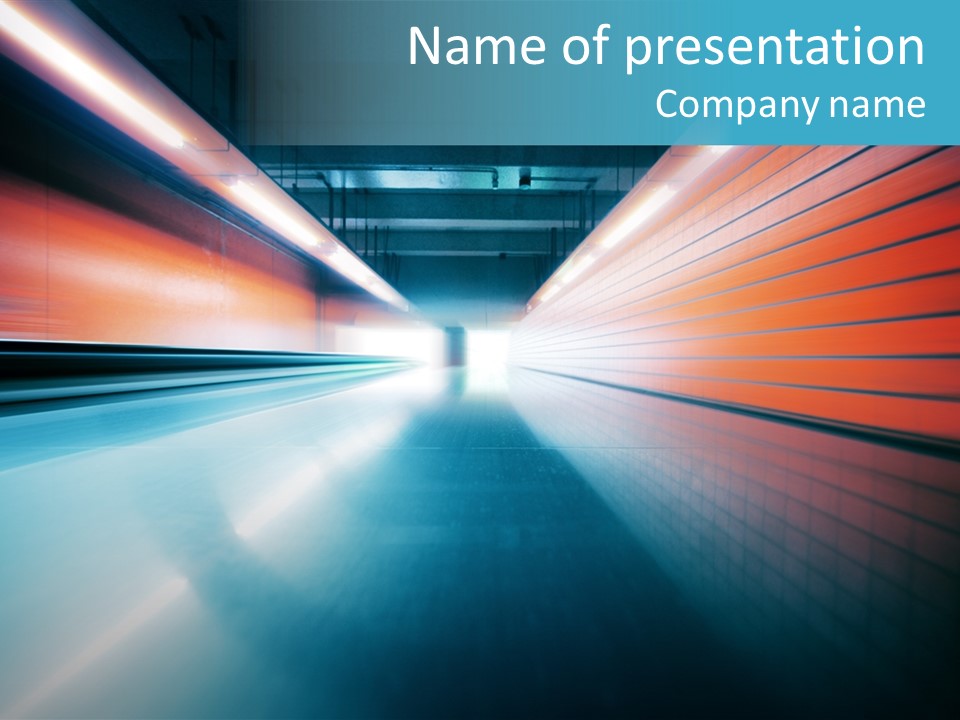 A Blue And Orange Tunnel With A Light At The End PowerPoint Template