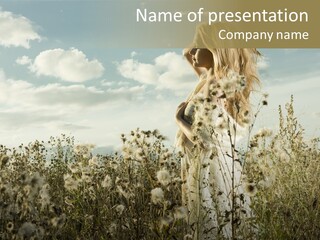 Girl In A Field With Flowers PowerPoint Template