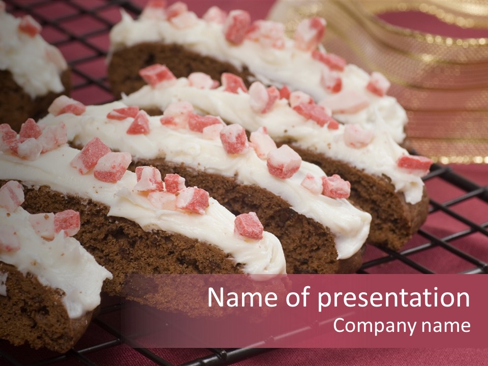 A Piece Of Cake With White Frosting And Pink Sprinkles PowerPoint Template