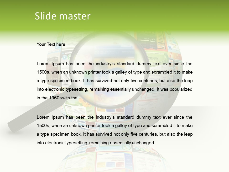 A Magnifying Glass On Top Of A Colorful Globe PowerPoint Template