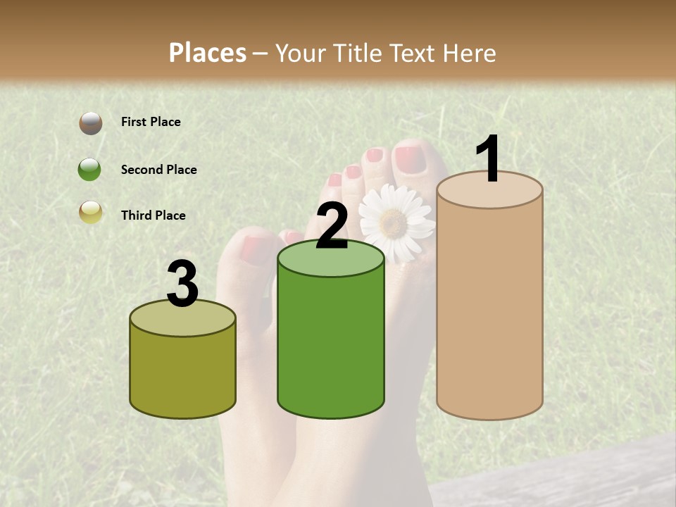 A Woman's Feet With Red Nail Polish And A Flower On Her Toe PowerPoint Template