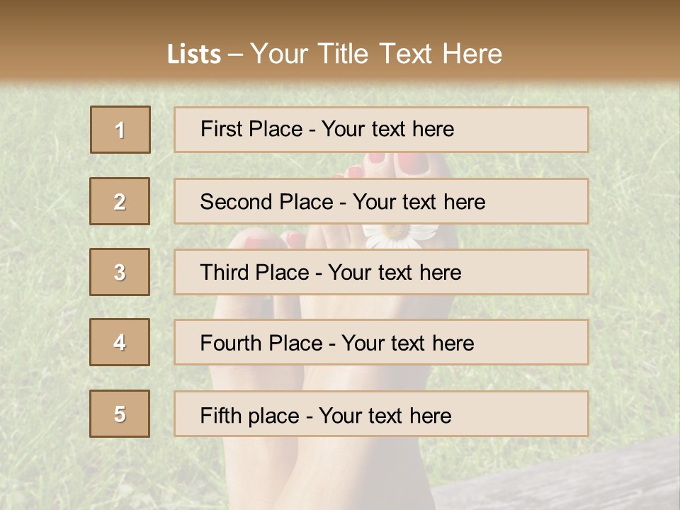 A Woman's Feet With Red Nail Polish And A Flower On Her Toe PowerPoint Template