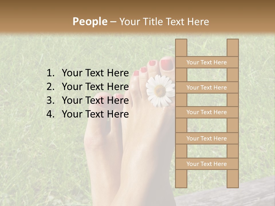 A Woman's Feet With Red Nail Polish And A Flower On Her Toe PowerPoint Template