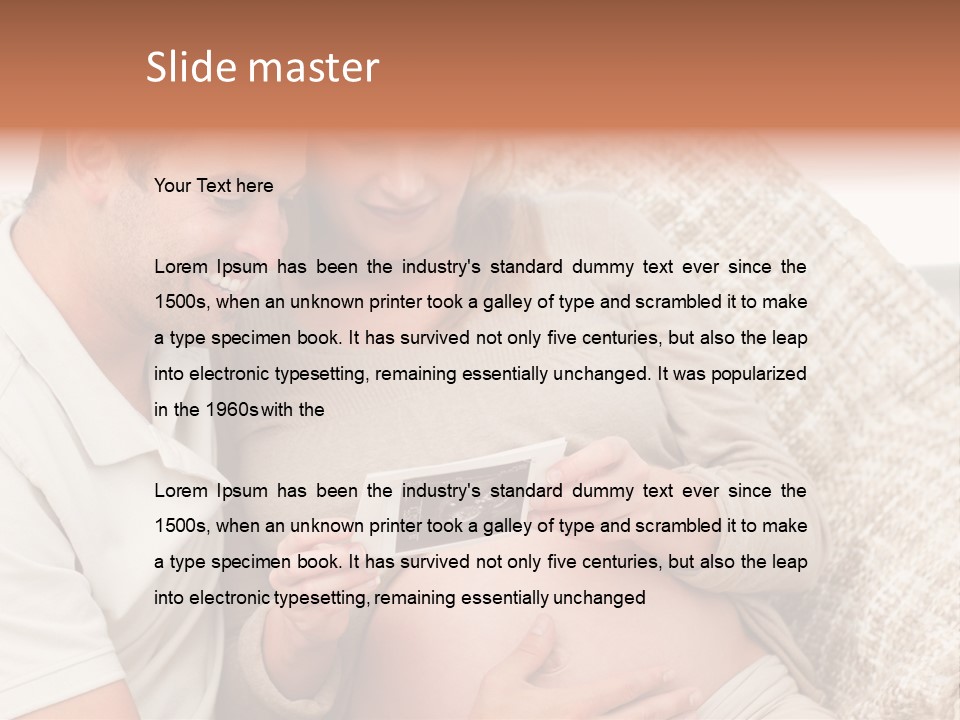 A Man And Woman Sitting On A Couch Looking At A Picture PowerPoint Template