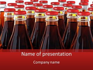 A Group Of Bottles Of Soda With Red Caps PowerPoint Template