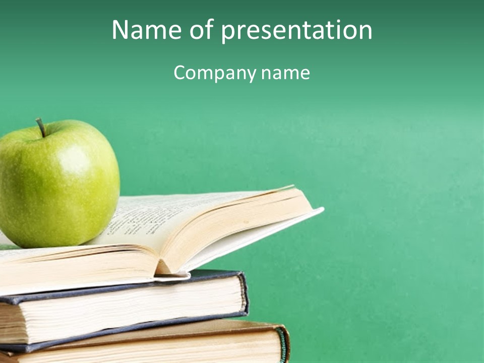 A Green Apple Sitting On Top Of A Stack Of Books PowerPoint Template