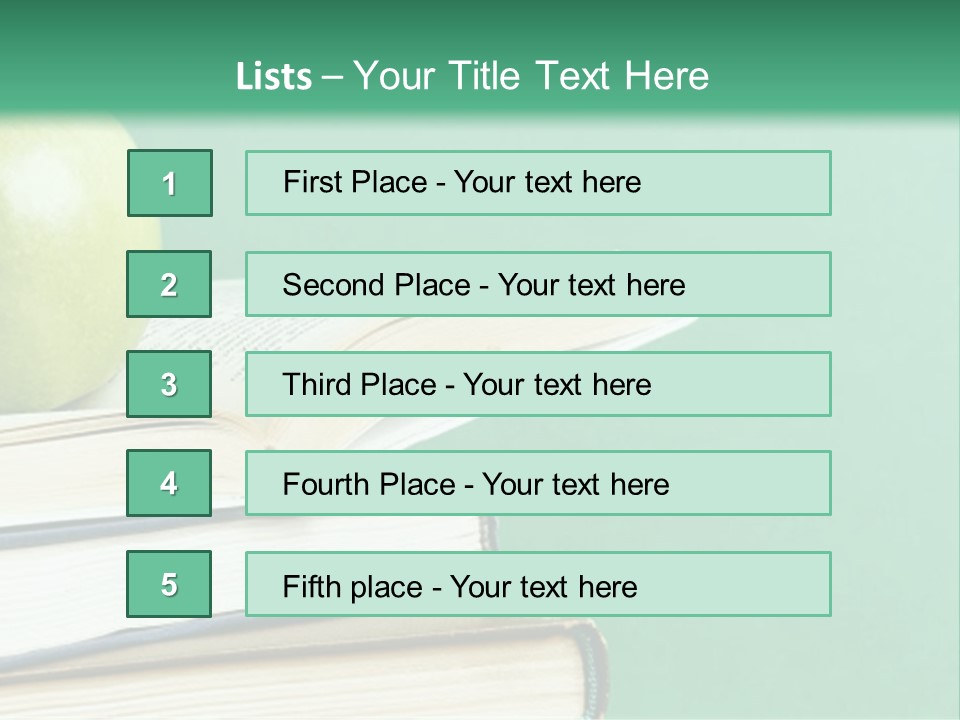 A Green Apple Sitting On Top Of A Stack Of Books PowerPoint Template