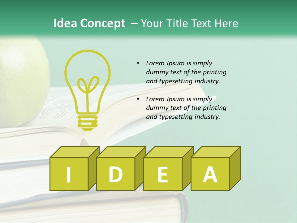 A Green Apple Sitting On Top Of A Stack Of Books PowerPoint Template