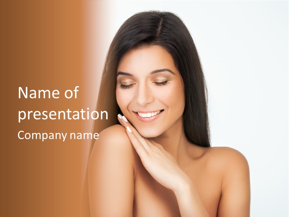 A Woman Smiling With Her Hands On Her Chest PowerPoint Template