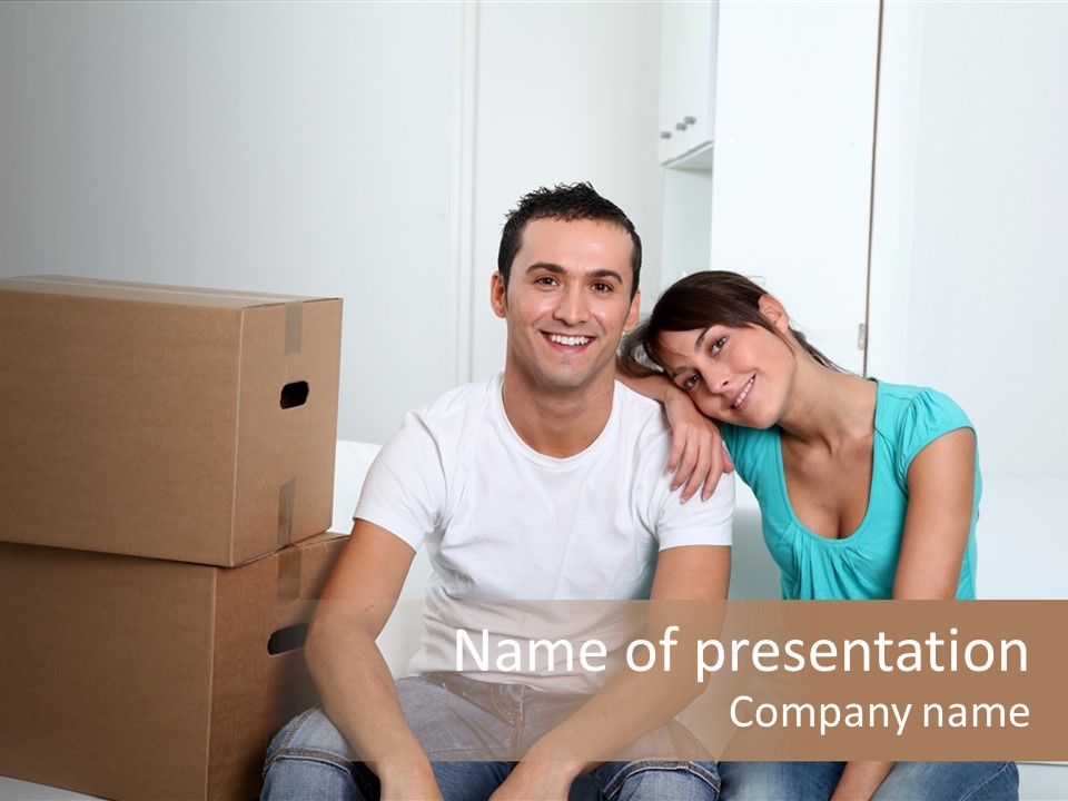 A Man And Woman Sitting On The Floor Next To Boxes PowerPoint Template