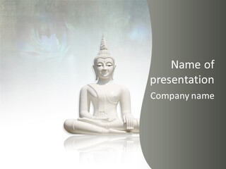 A Buddha Statue Sitting On Top Of A White Table PowerPoint Template