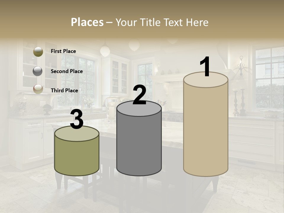 A Large Kitchen With A Center Island In The Middle Of It PowerPoint Template
