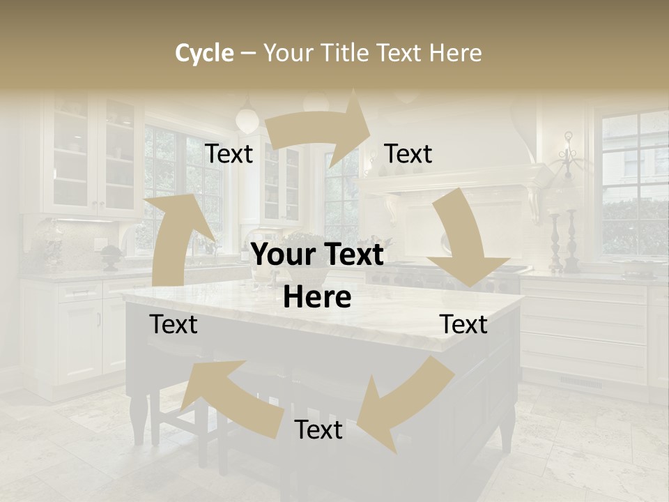 A Large Kitchen With A Center Island In The Middle Of It PowerPoint Template