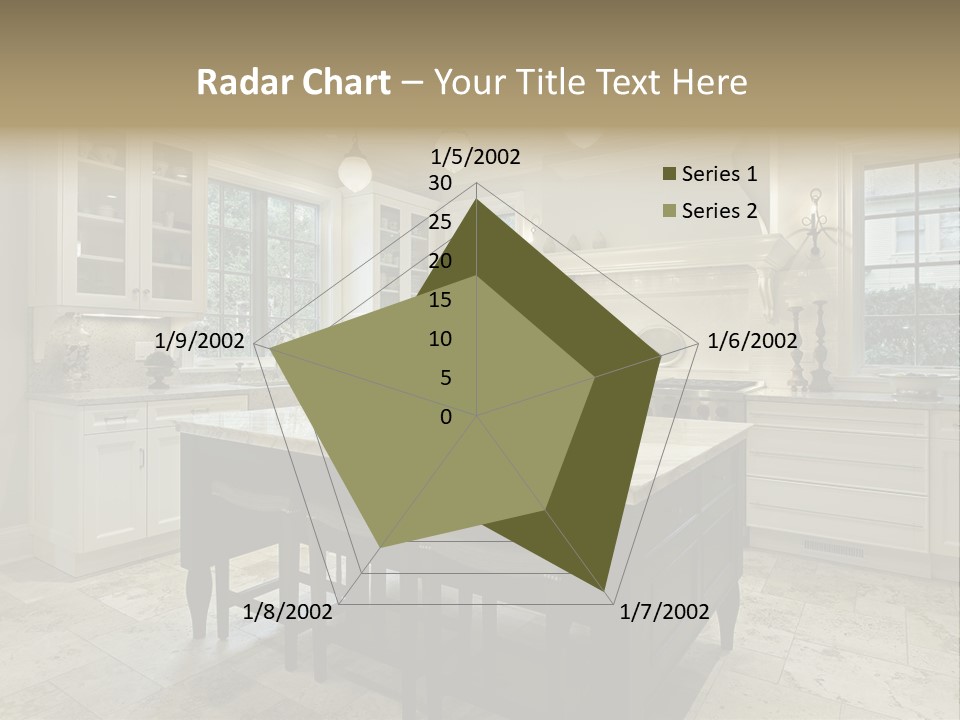 A Large Kitchen With A Center Island In The Middle Of It PowerPoint Template