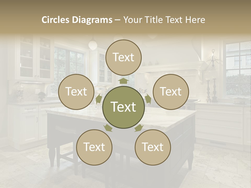 A Large Kitchen With A Center Island In The Middle Of It PowerPoint Template