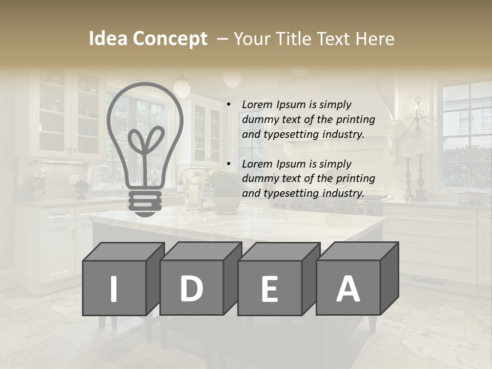 A Large Kitchen With A Center Island In The Middle Of It PowerPoint Template