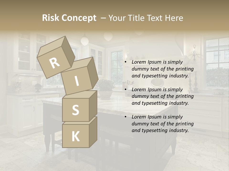 A Large Kitchen With A Center Island In The Middle Of It PowerPoint Template