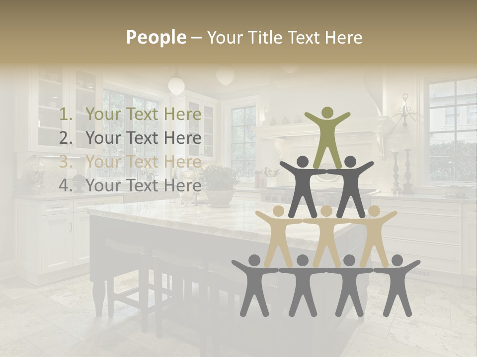 A Large Kitchen With A Center Island In The Middle Of It PowerPoint Template