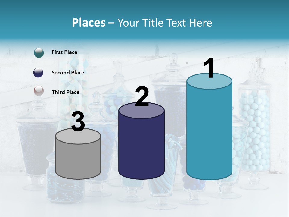 A Table Topped With Lots Of Blue And White Candy PowerPoint Template