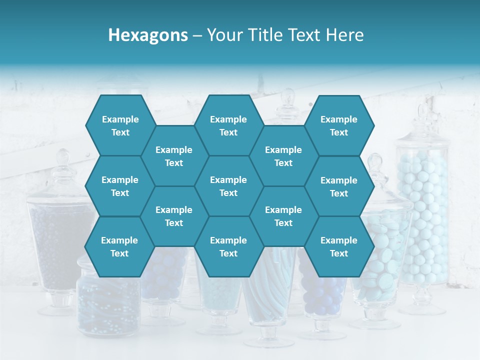 A Table Topped With Lots Of Blue And White Candy PowerPoint Template