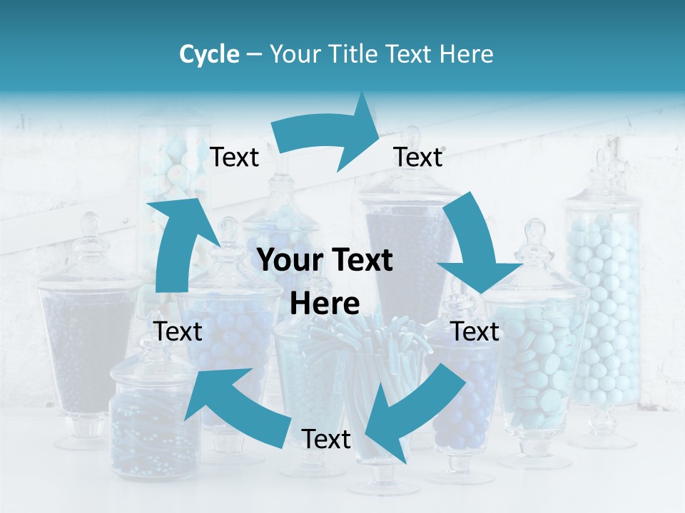 A Table Topped With Lots Of Blue And White Candy PowerPoint Template