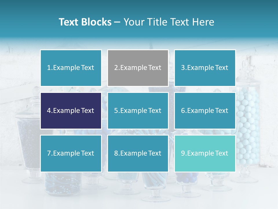 A Table Topped With Lots Of Blue And White Candy PowerPoint Template