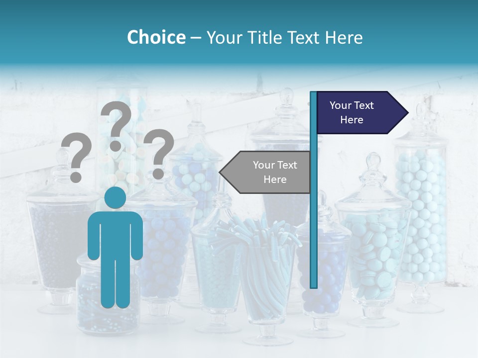 A Table Topped With Lots Of Blue And White Candy PowerPoint Template
