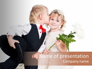 A Little Boy And A Little Girl Kissing Each Other PowerPoint Template