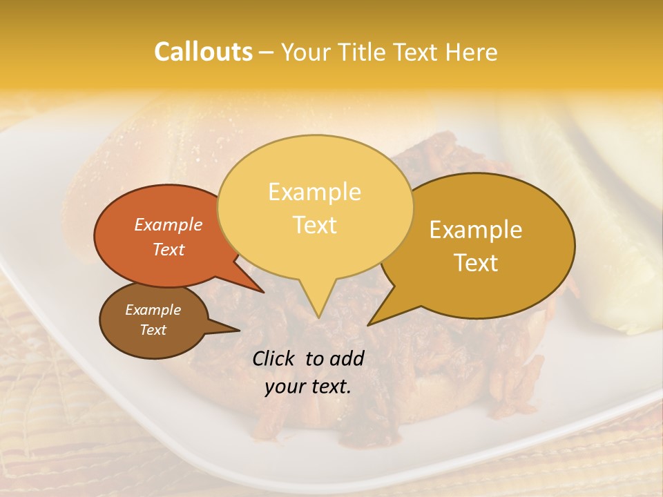 A Pulled Pork Sandwich With Pickles On A Plate PowerPoint Template