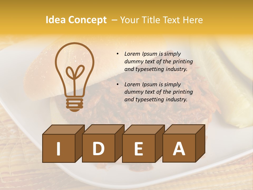 A Pulled Pork Sandwich With Pickles On A Plate PowerPoint Template