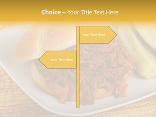 A Pulled Pork Sandwich With Pickles On A Plate PowerPoint Template