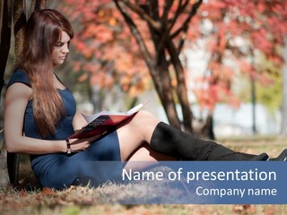 A Woman Sitting On The Ground Reading A Book PowerPoint Template