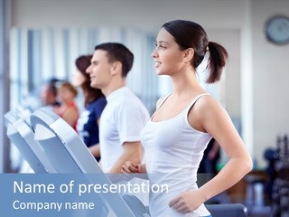 A Woman Running On A Treadmill In A Gym PowerPoint Template