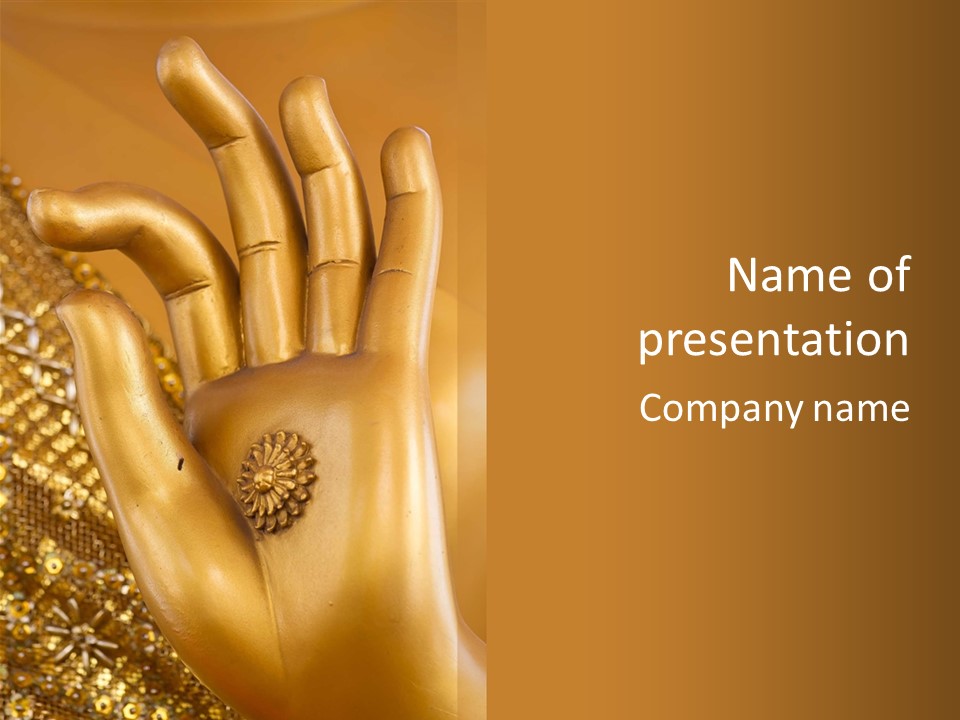A Golden Hand With A Flower On It PowerPoint Template
