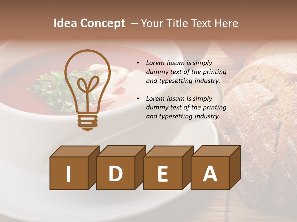 A Bowl Of Tomato Soup Next To A Loaf Of Bread PowerPoint Template