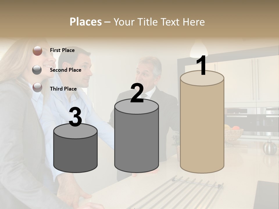 A Group Of People Standing Around A Kitchen Counter PowerPoint Template