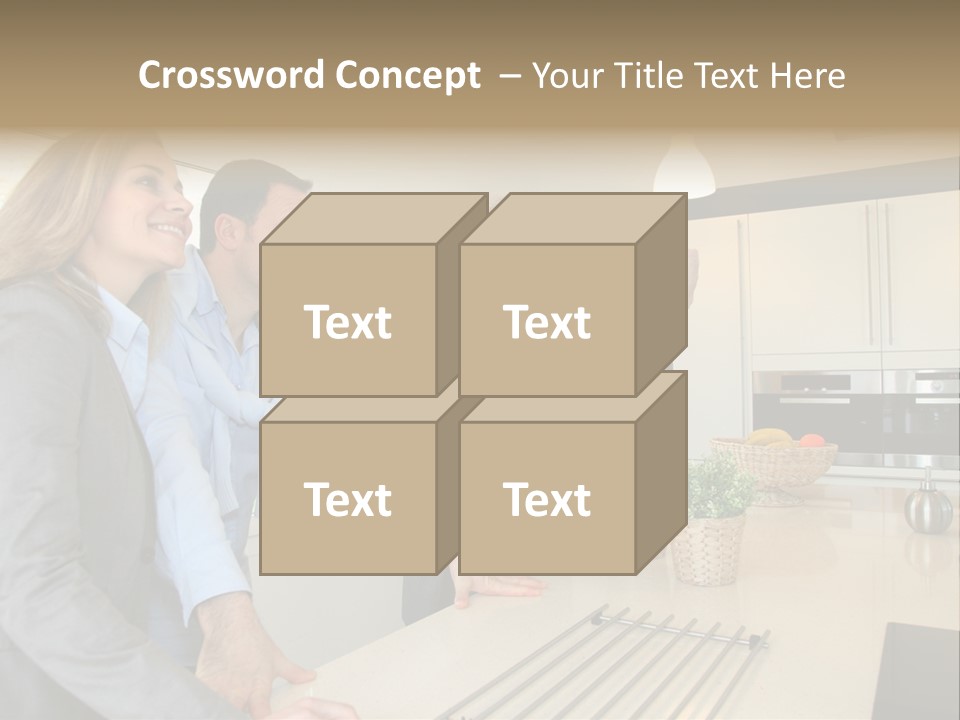 A Group Of People Standing Around A Kitchen Counter PowerPoint Template